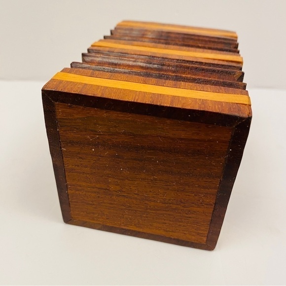 Wooden box storage wood brush holder pen holder striped dimensional office - Picture 6 of 9